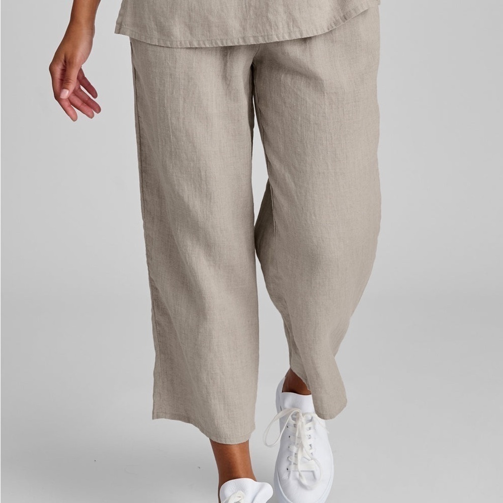 FLAX Tan Linen Cropped Wide Leg Pants Size 3G